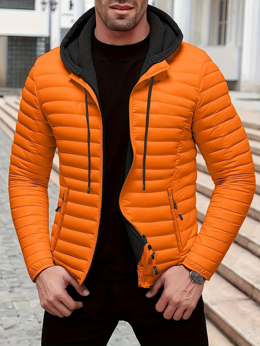 Warme Leichte Winterjacke mit Kapuze für Herren