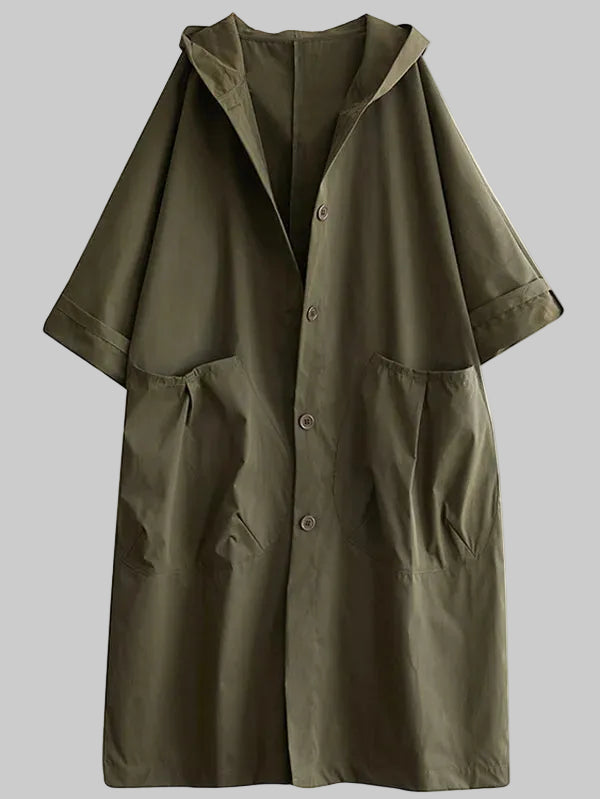Klassischer Langer Trenchcoat mit Kapuze für Damen