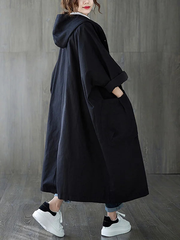 Klassischer Langer Trenchcoat mit Kapuze für Damen