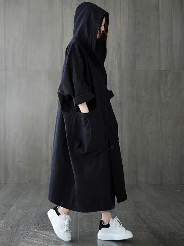 Klassischer Langer Trenchcoat mit Kapuze für Damen