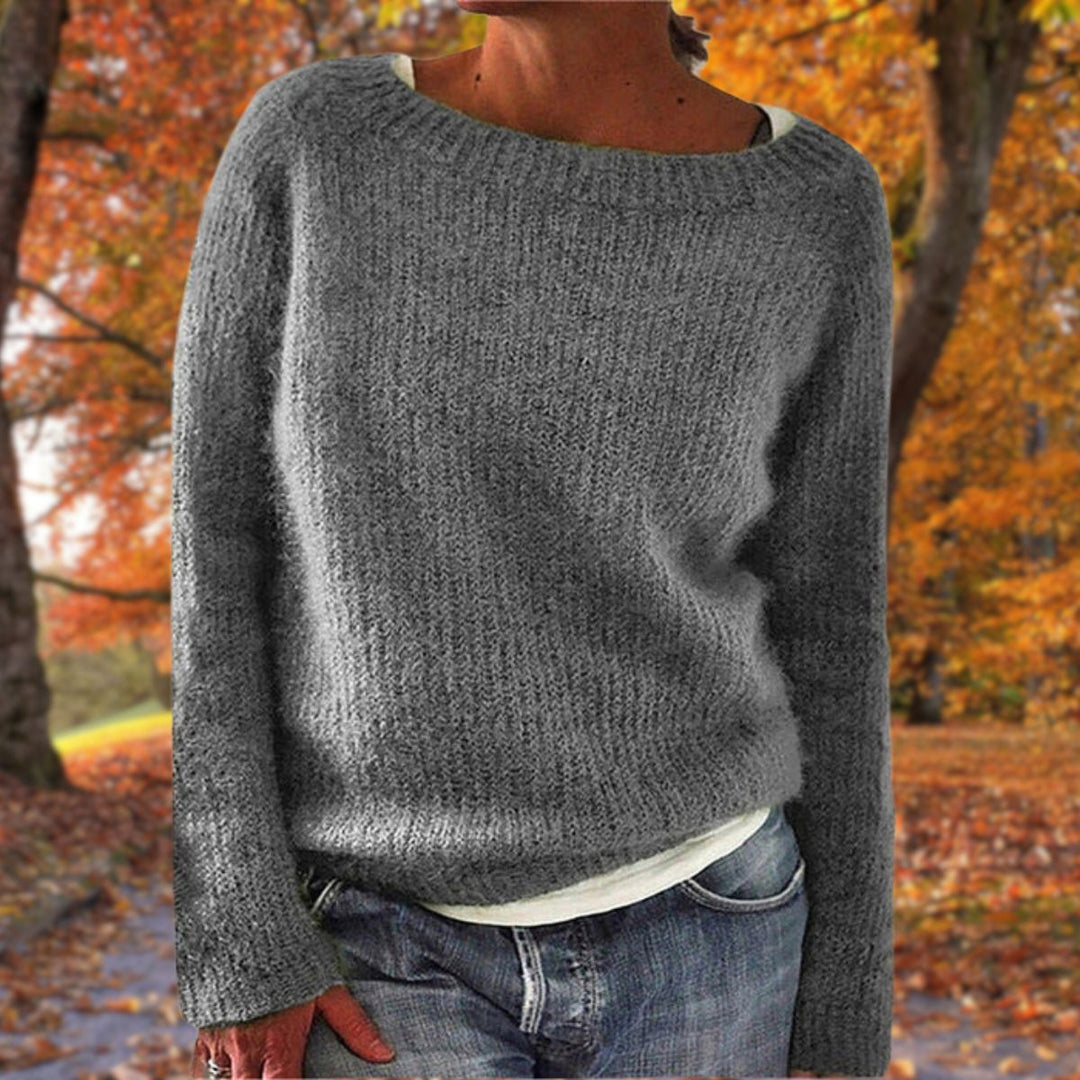 Gemütlicher Weiter Strickpullover mit Rundhalsausschnitt für Damen