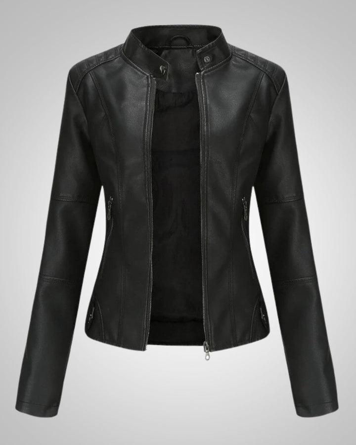 Stilvolle Lederjacke mit Stehkragen und Reissverschluss für Damen