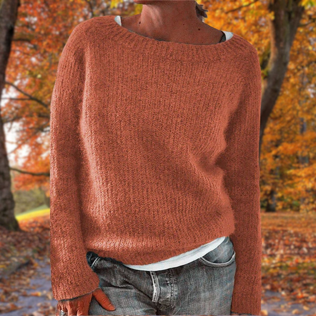 Gemütlicher Weiter Strickpullover mit Rundhalsausschnitt für Damen