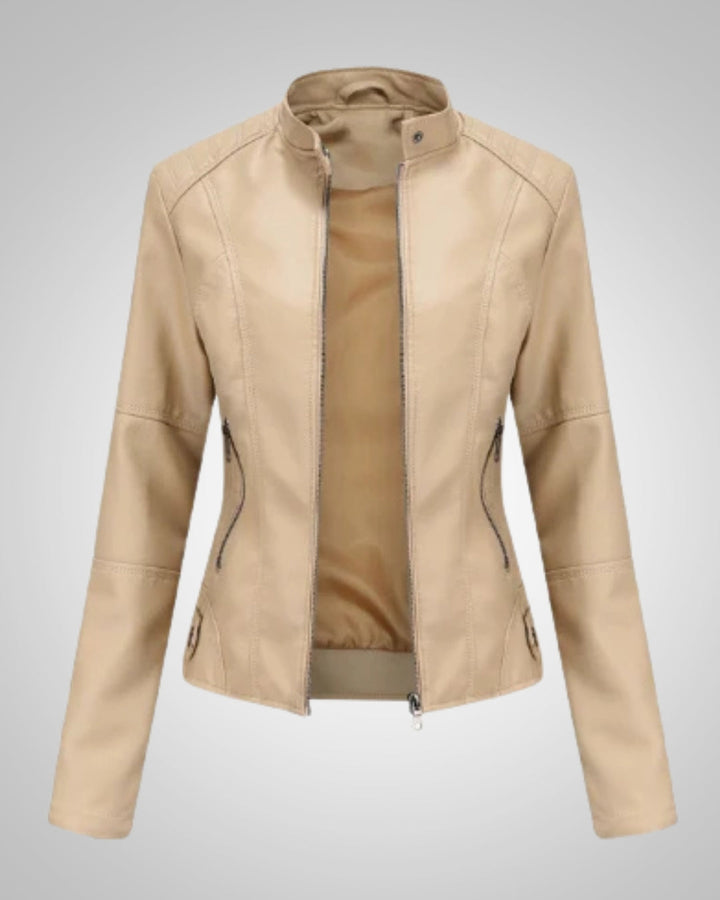 Stilvolle Lederjacke mit Stehkragen und Reissverschluss für Damen