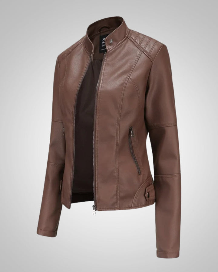 Stilvolle Lederjacke mit Stehkragen und Reissverschluss für Damen
