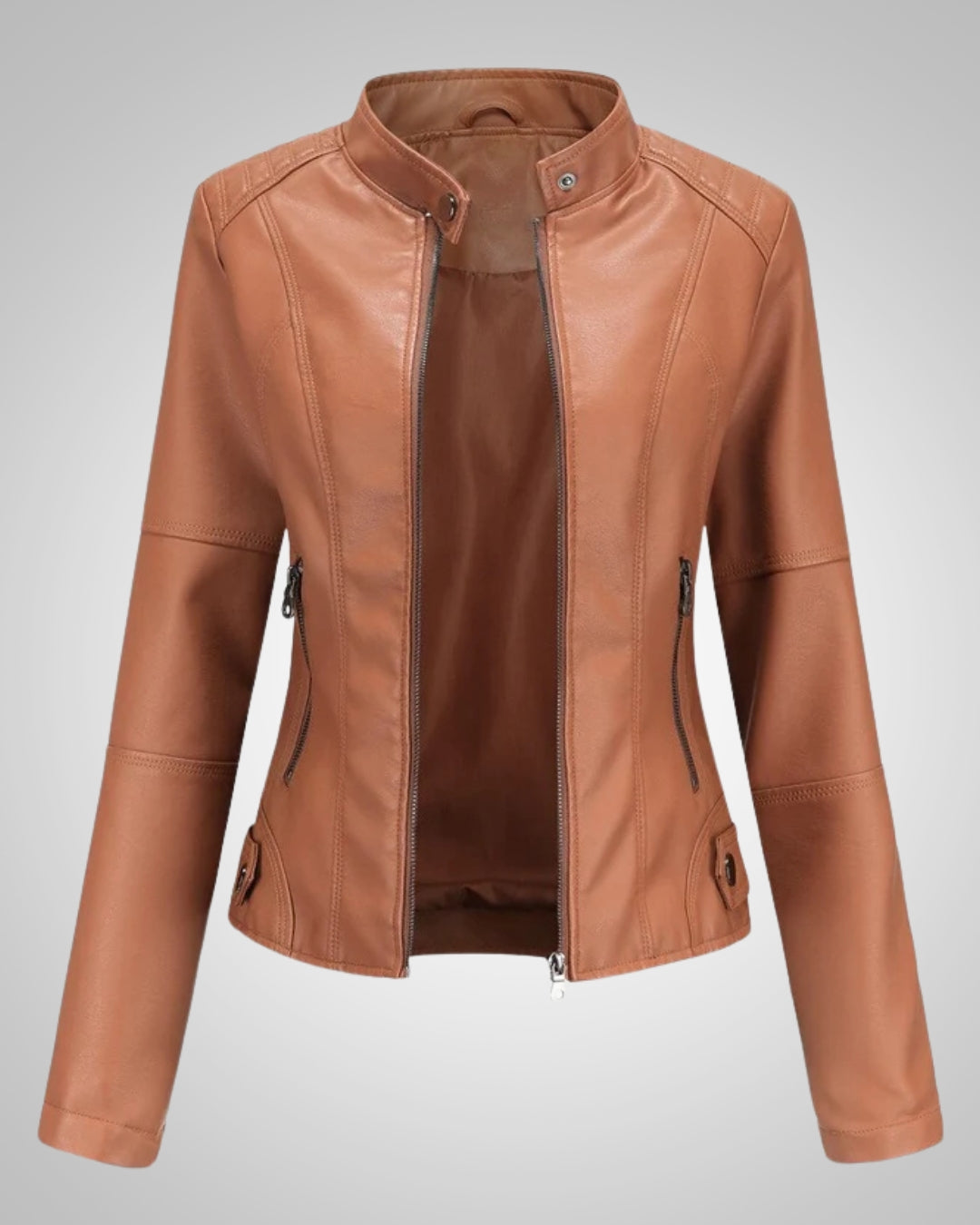 Stilvolle Lederjacke mit Stehkragen und Reissverschluss für Damen