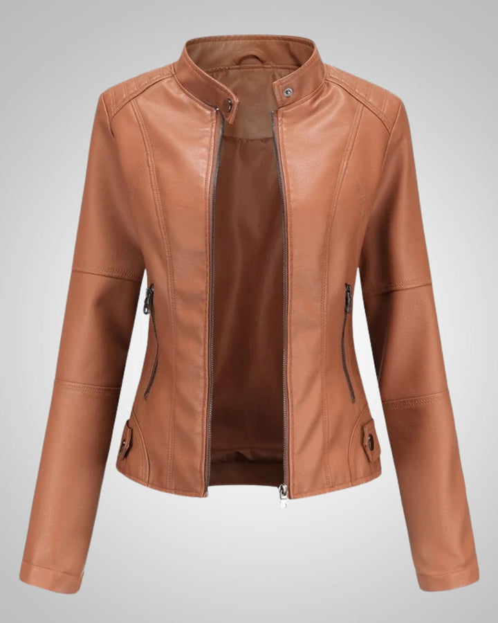 Stilvolle Lederjacke mit Stehkragen und Reissverschluss für Damen