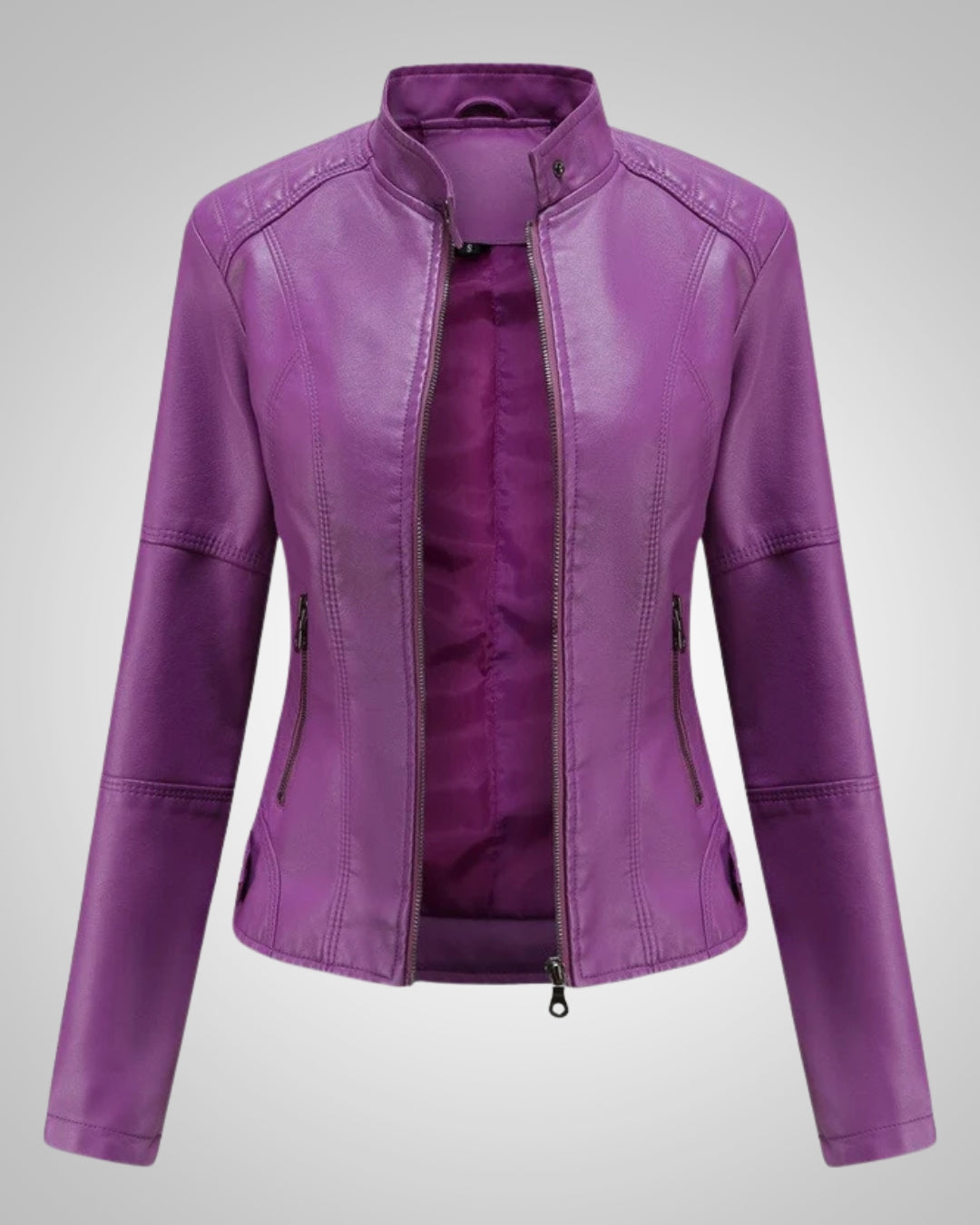 Stilvolle Lederjacke mit Stehkragen und Reissverschluss für Damen