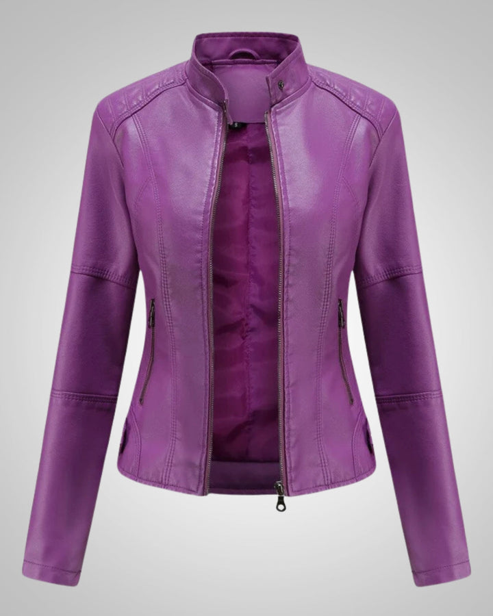 Stilvolle Lederjacke mit Stehkragen und Reissverschluss für Damen