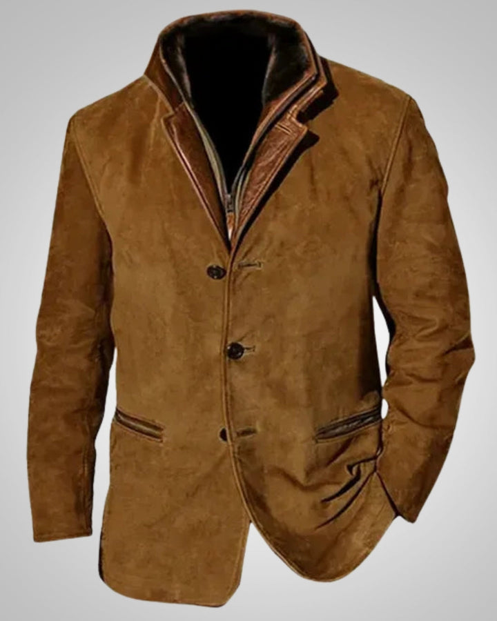 Klassische Lederjacke mit Knöpfen für Herren