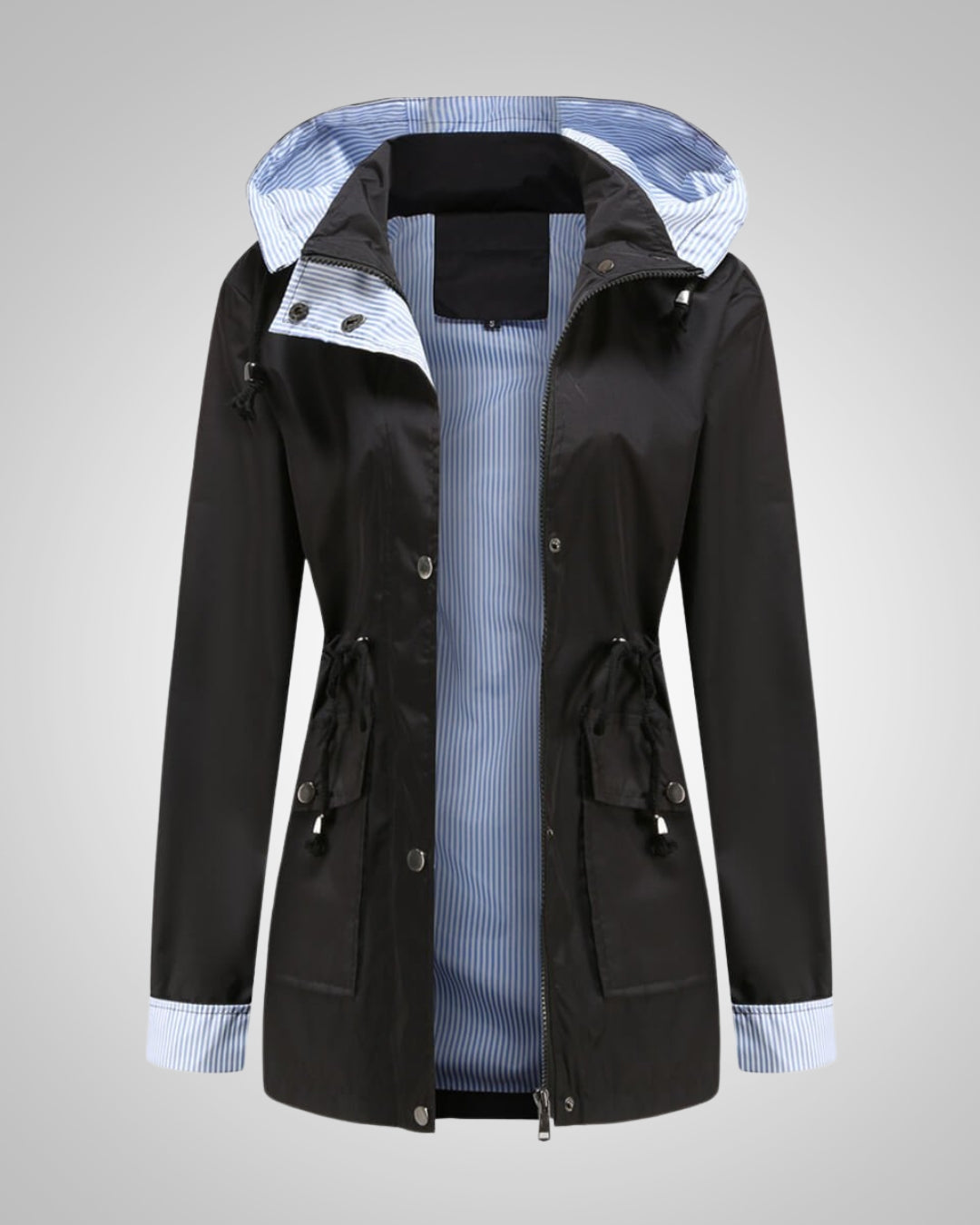 Zeitlose Lange Gefütterte Regenjacke mit Kapuze für Damen