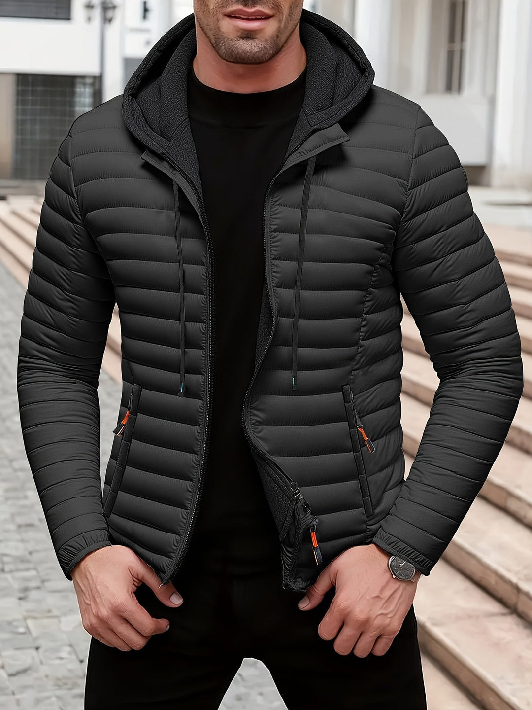 Warme Leichte Winterjacke mit Kapuze für Herren