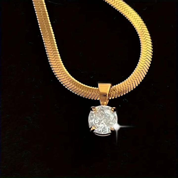 Elegante Goldfarbene Strass Anhänger Halskette