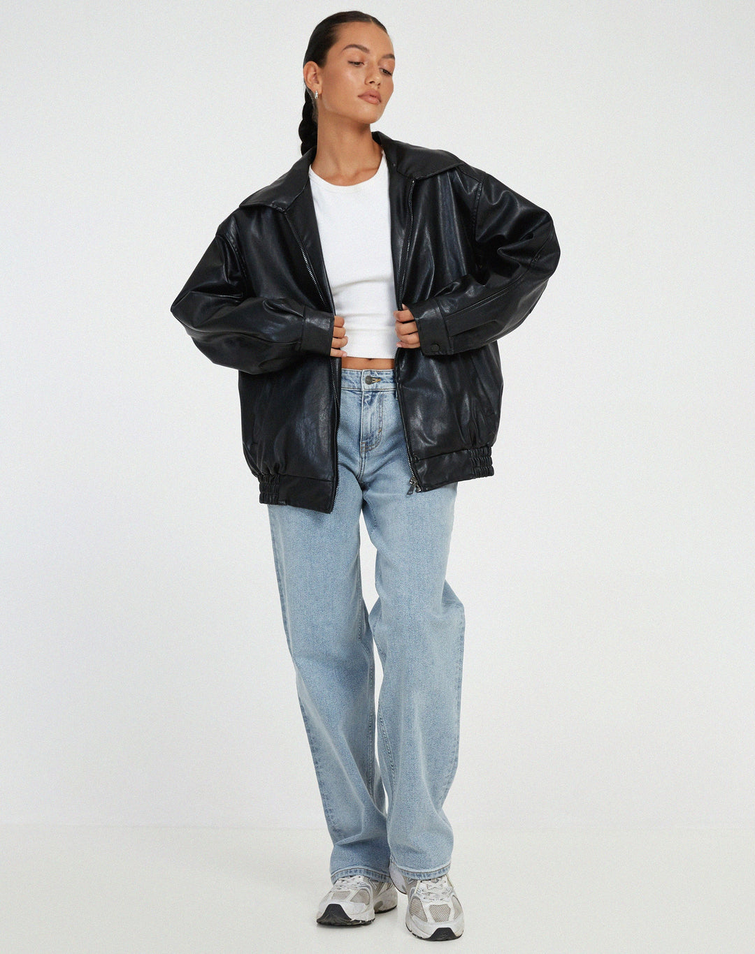 Lässige Oversize Lederjacke mit Reissverschluss für Damen