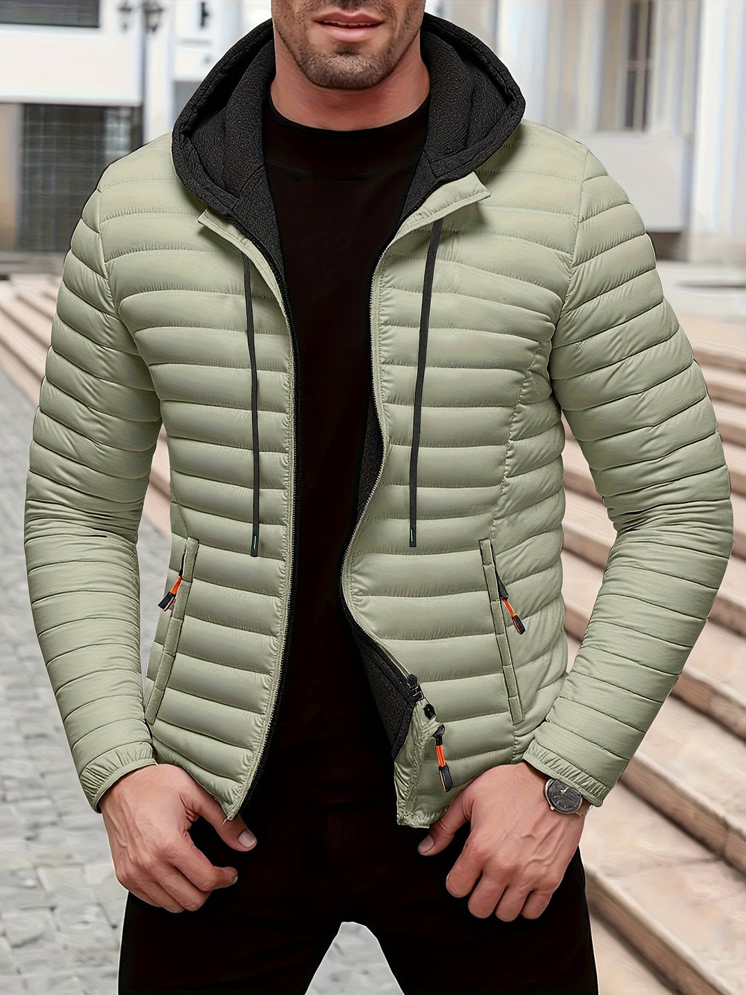 Warme Leichte Winterjacke mit Kapuze für Herren