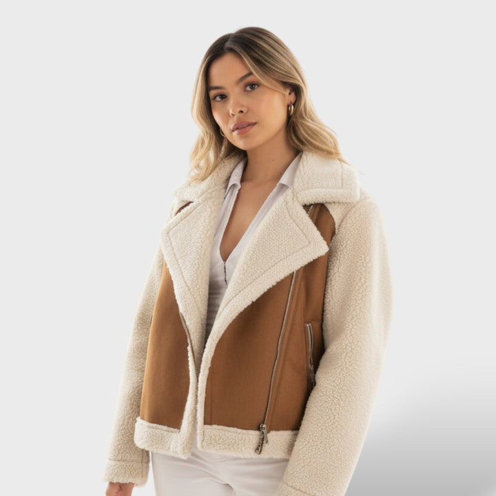 Warme Kurze Teddy Fleecejacke mit Reissverschluss für Damen