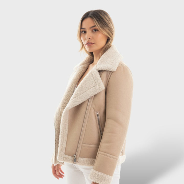 Warme Kurze Teddy Fleecejacke mit Reissverschluss für Damen