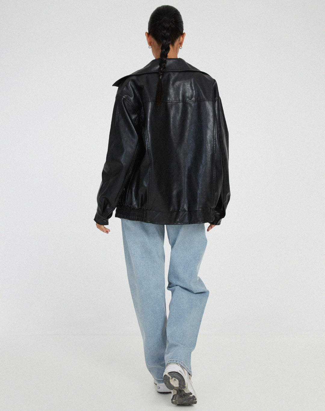 Lässige Oversize Lederjacke mit Reissverschluss für Damen