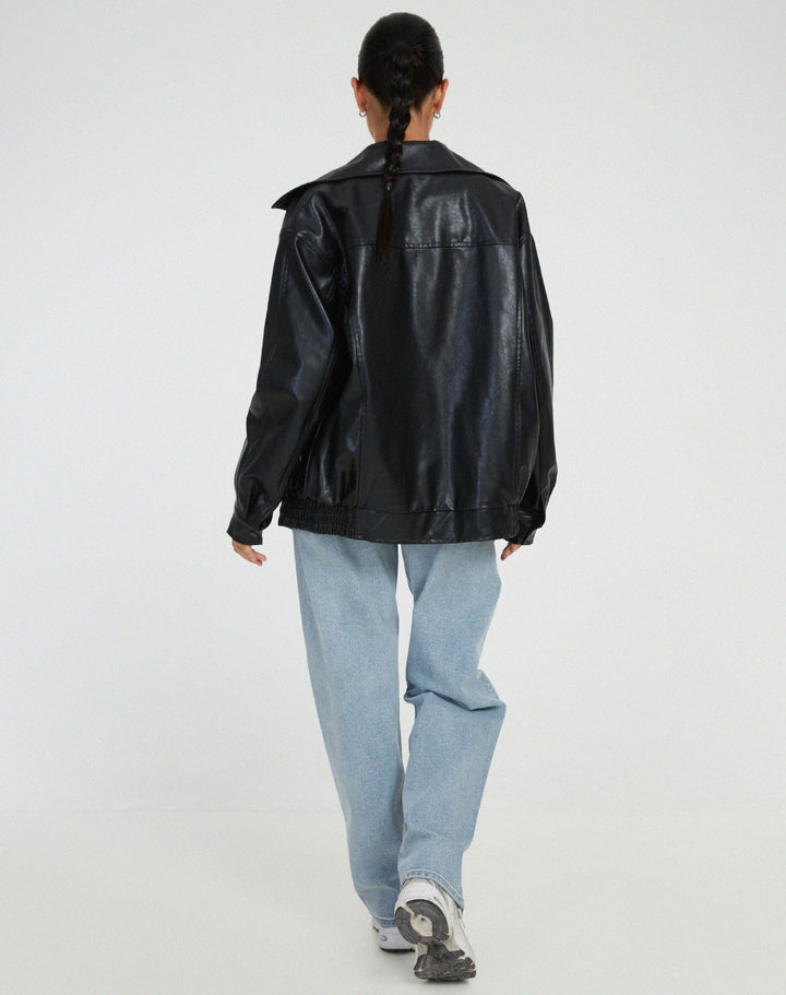 Lässige Oversize Lederjacke mit Reissverschluss für Damen