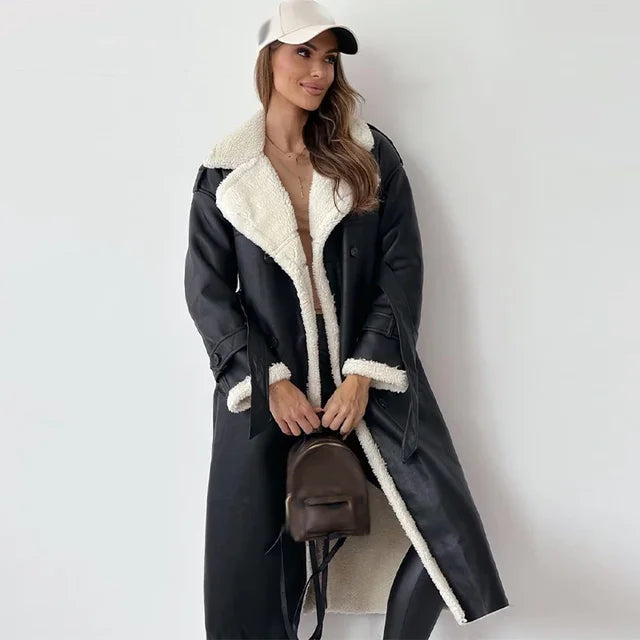 Zeitloser Langer Winter Mantel mit Kunstfell für Damen