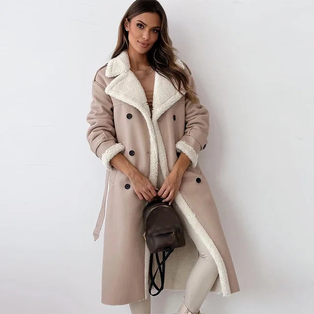 Zeitloser Langer Winter Mantel mit Kunstfell für Damen