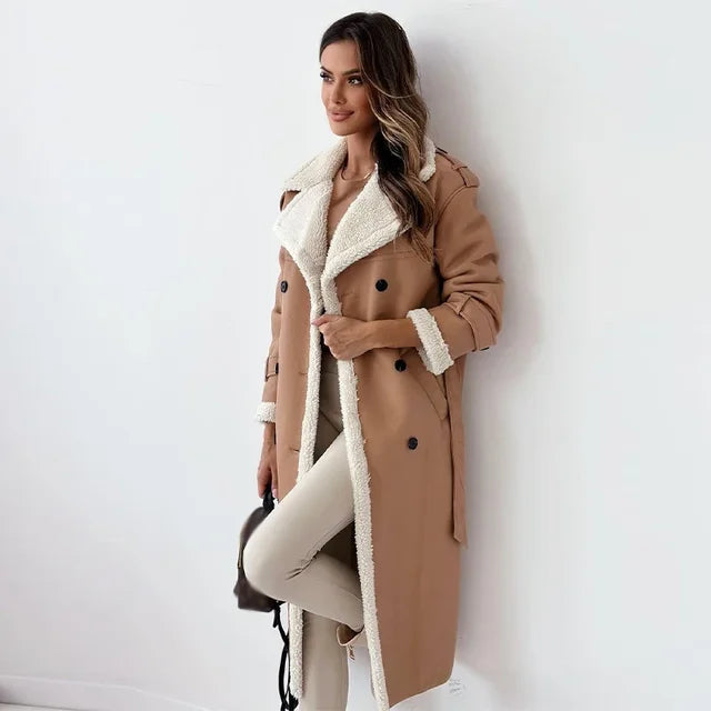 Zeitloser Langer Winter Mantel mit Kunstfell für Damen