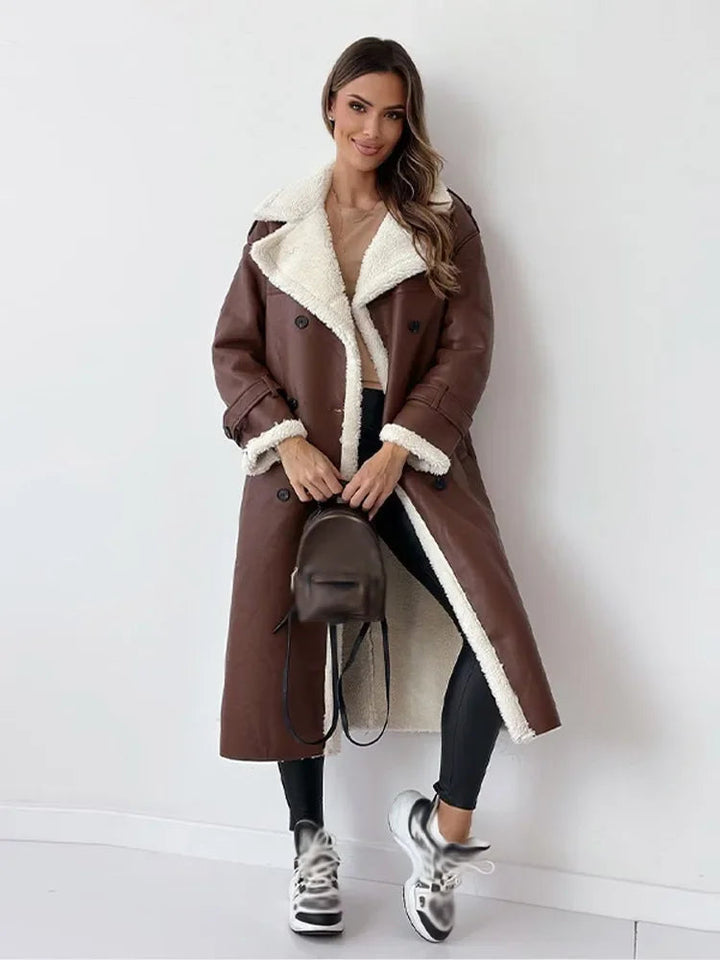 Zeitloser Langer Winter Mantel mit Kunstfell für Damen