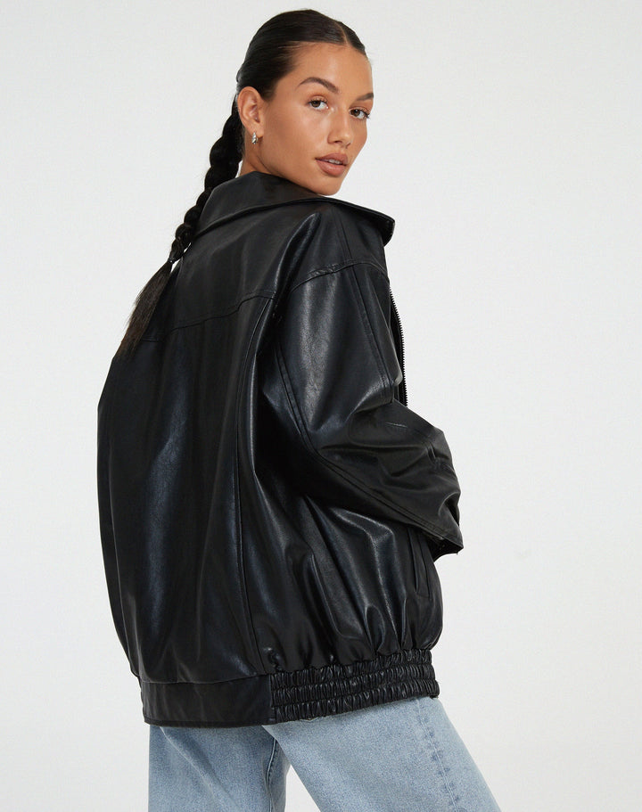 Lässige Oversize Lederjacke mit Reissverschluss für Damen