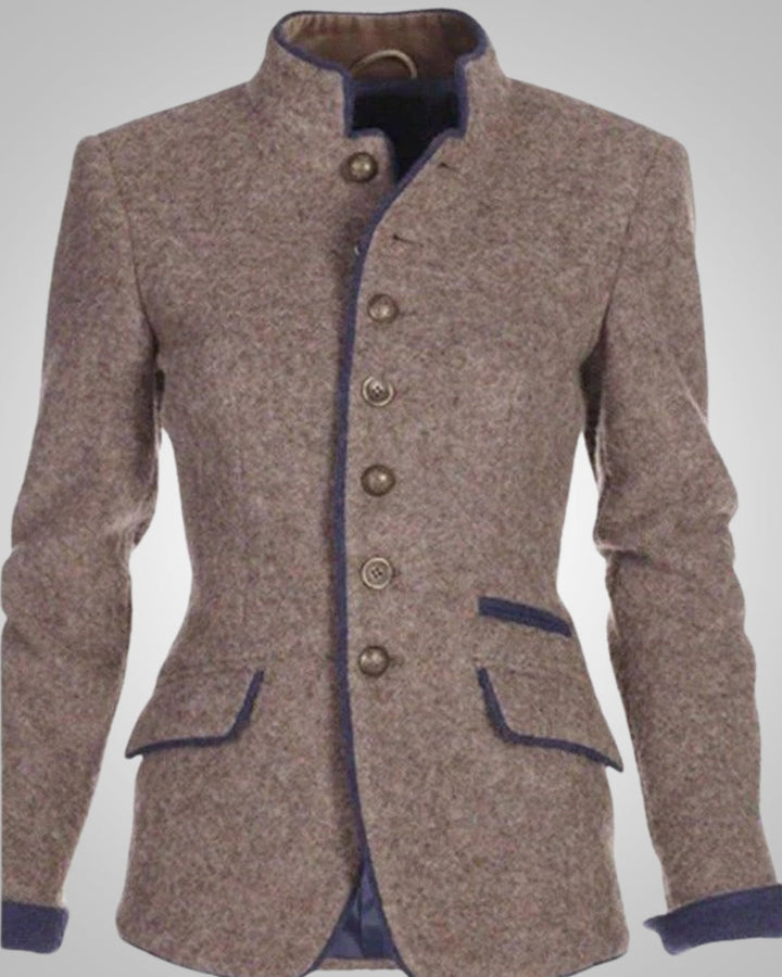 Schicker Grauer Blazer mit Stehkragen für Damen