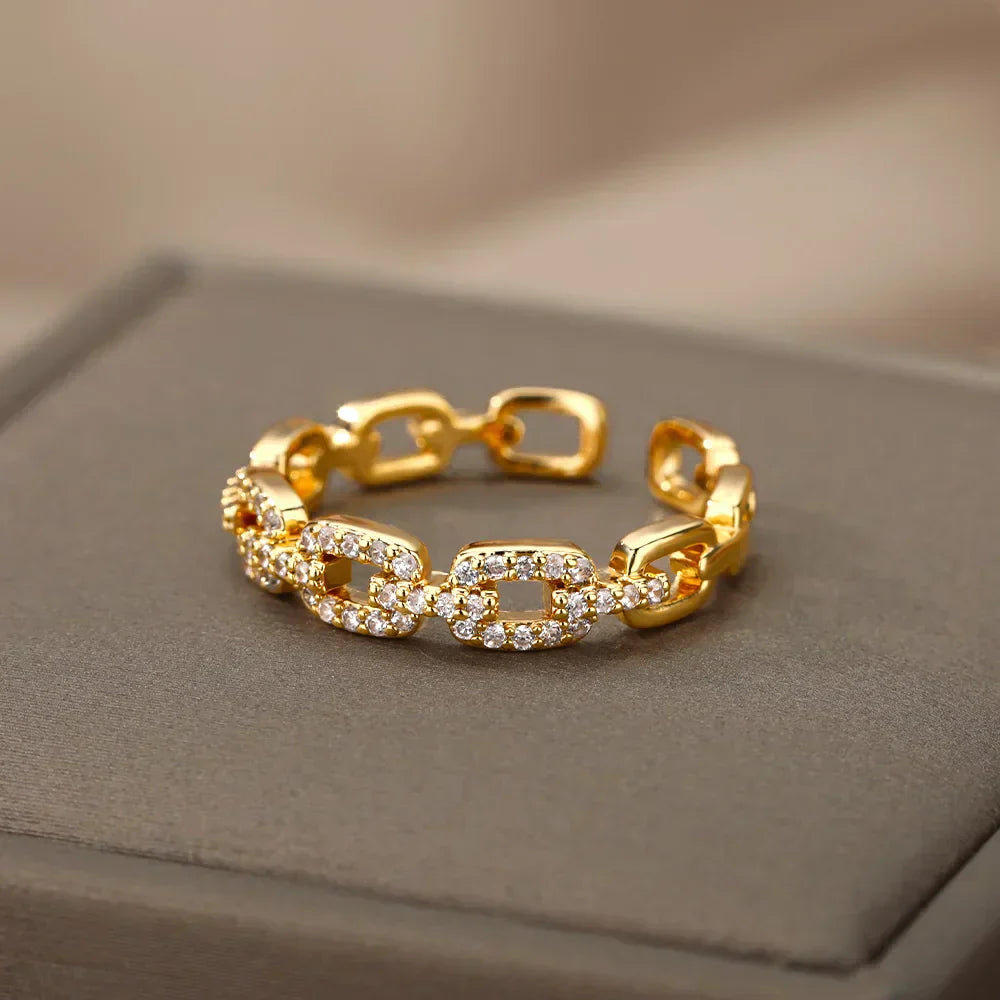 Goldfarbener Kettenlink Kristall Ring