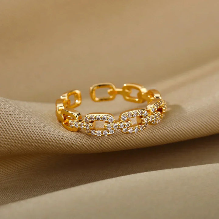 Goldfarbener Kettenlink Kristall Ring