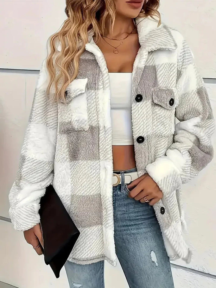 Warme Kurze Karierte Winterjacke für Damen