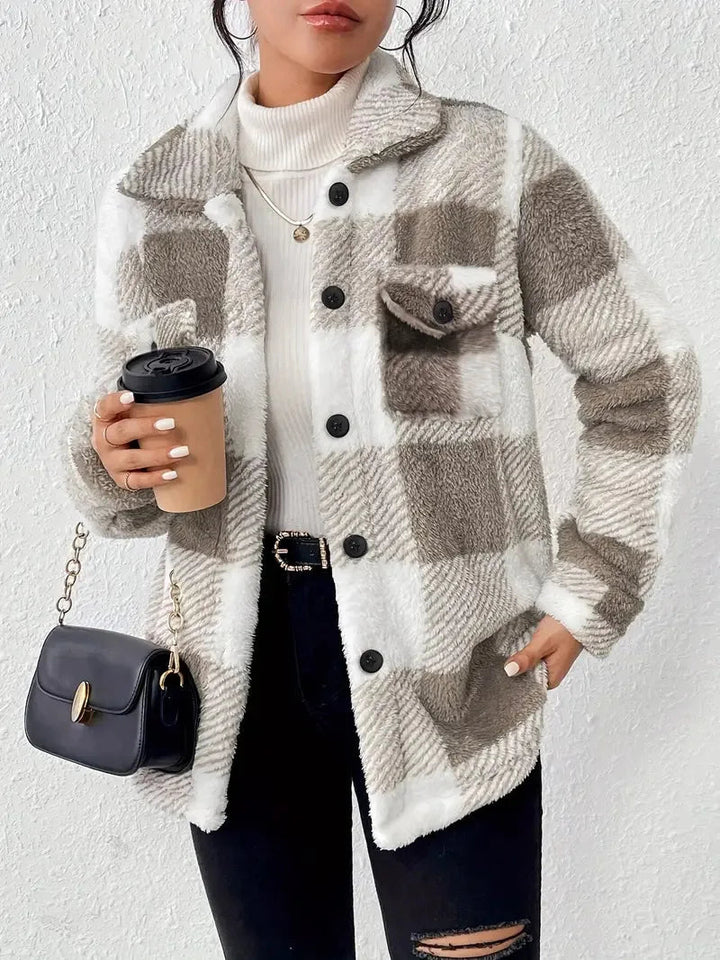 Warme Kurze Karierte Winterjacke für Damen