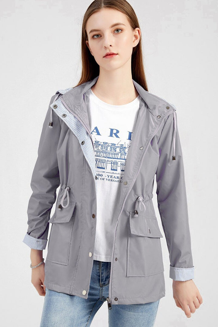 Zeitlose Lange Gefütterte Regenjacke mit Kapuze für Damen