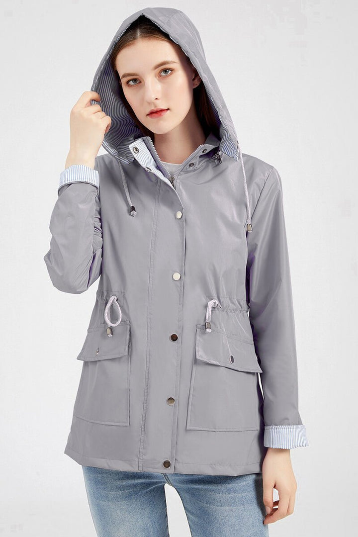 Zeitlose Lange Gefütterte Regenjacke mit Kapuze für Damen