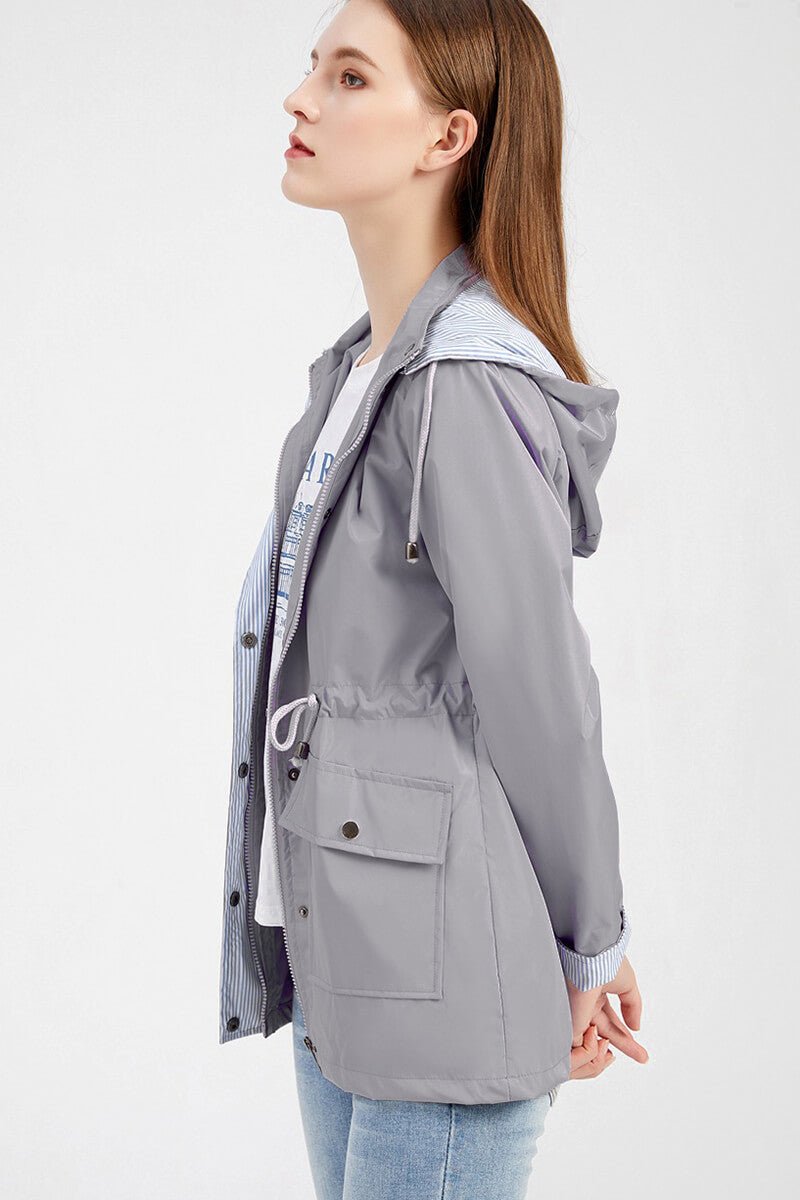Zeitlose Lange Gefütterte Regenjacke mit Kapuze für Damen
