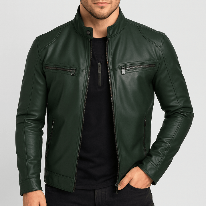 Klassische Lederjacke mit Stehkragen für Herren