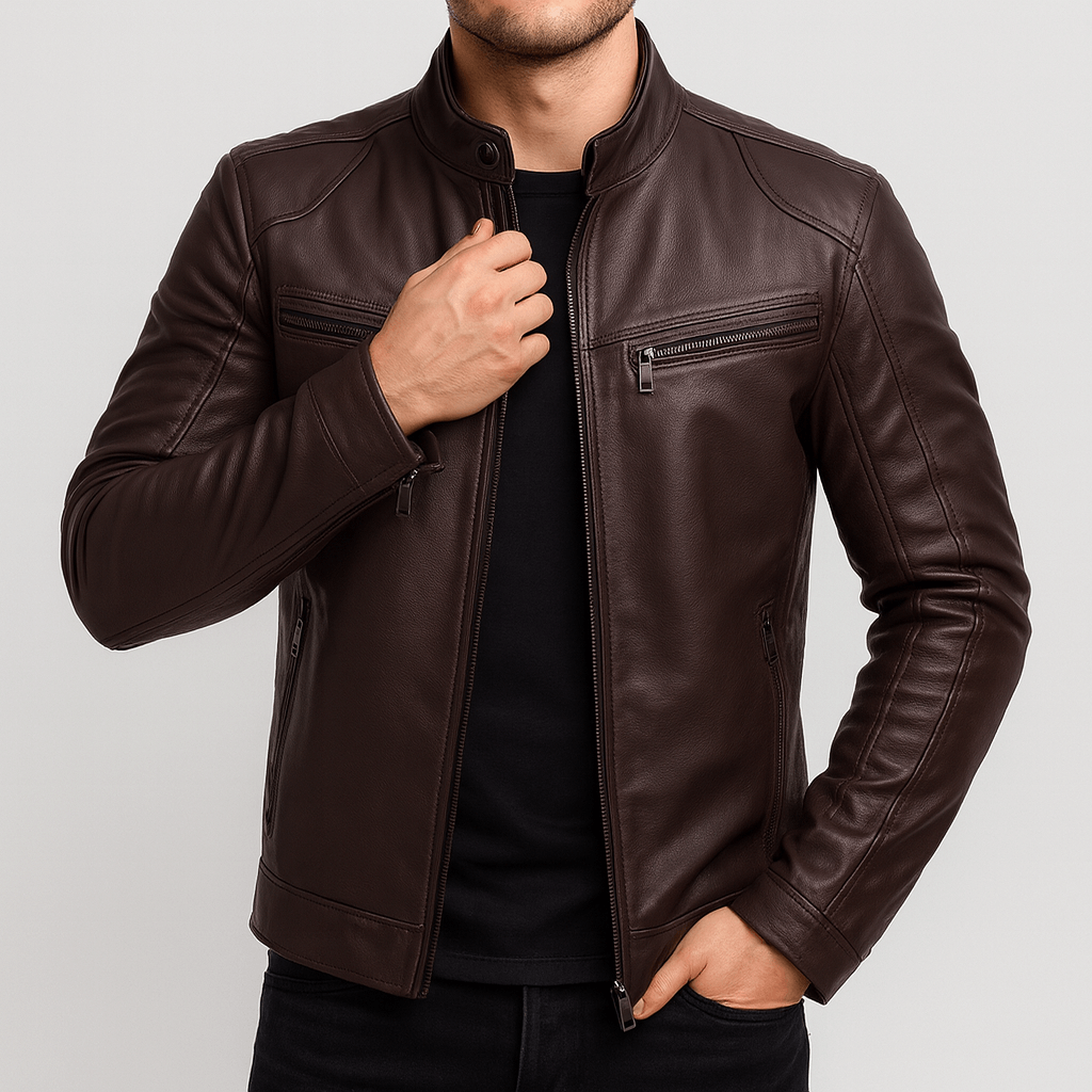 Klassische Lederjacke mit Stehkragen für Herren