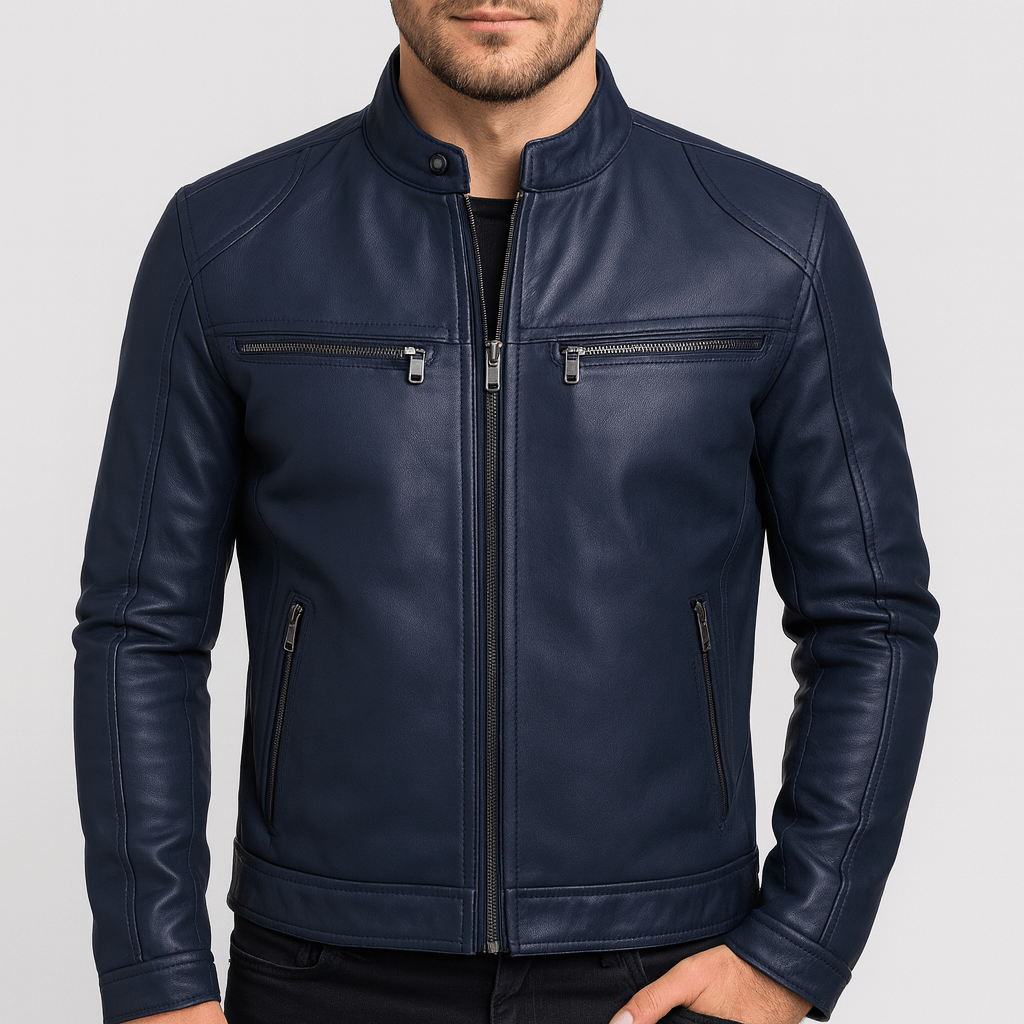 Klassische Lederjacke mit Stehkragen für Herren