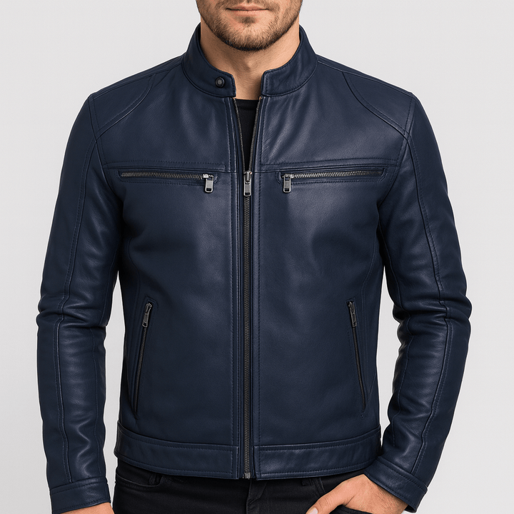 Klassische Lederjacke mit Stehkragen für Herren