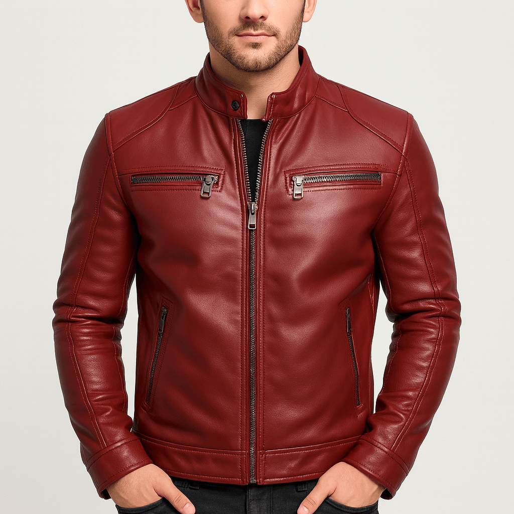Klassische Lederjacke mit Stehkragen für Herren