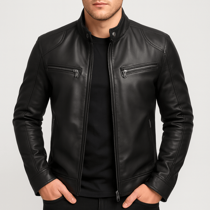 Klassische Lederjacke mit Stehkragen für Herren