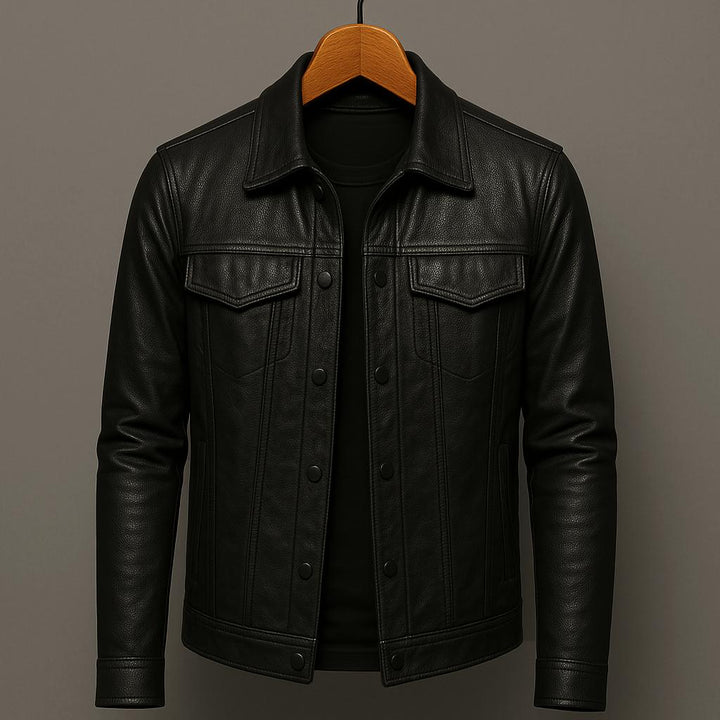 Klassische Leder Bikerjacke mit Knöpfen für Herren