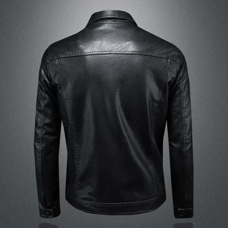 Klassische Leder Bikerjacke mit Knöpfen für Herren