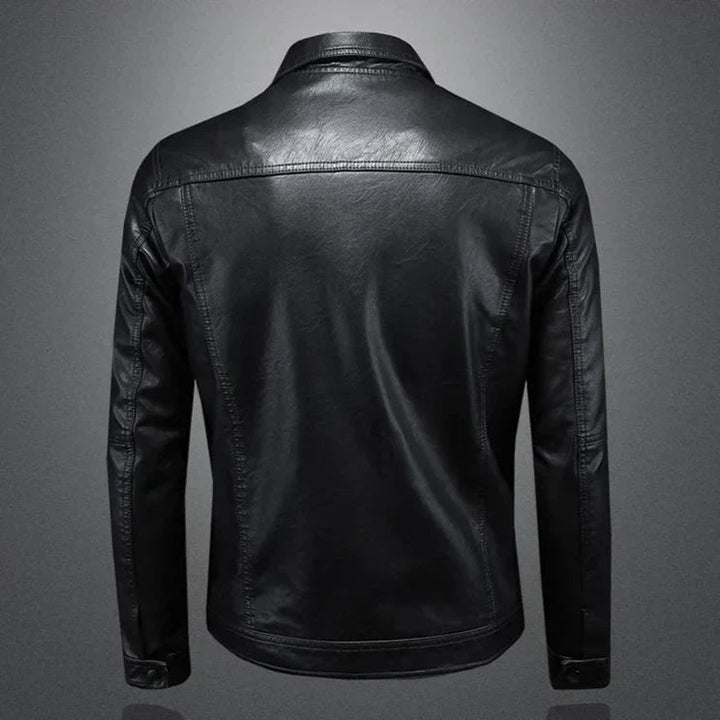 Klassische Leder Bikerjacke mit Knöpfen für Herren