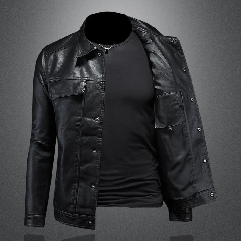 Klassische Leder Bikerjacke mit Knöpfen für Herren