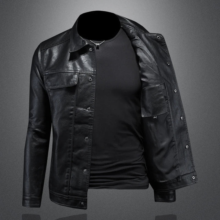 Klassische Leder Bikerjacke mit Knöpfen für Herren