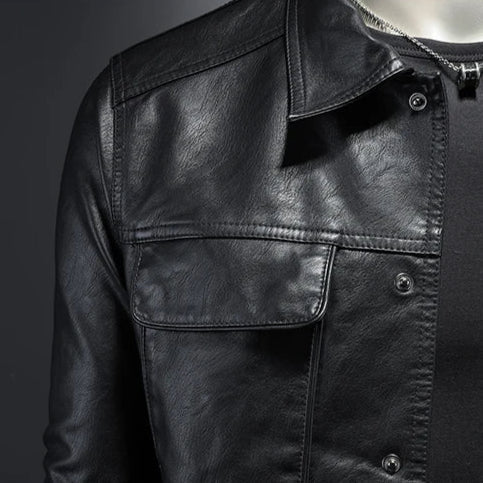 Klassische Leder Bikerjacke mit Knöpfen für Herren