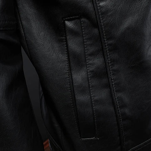 Klassische Leder Bikerjacke mit Knöpfen für Herren