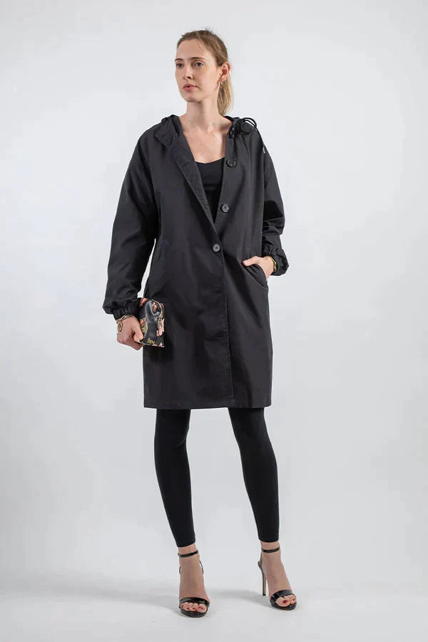 Zeitlose Lange Regenjacke mit Kapuze für Damen